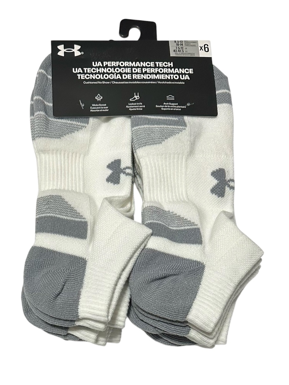 Under Armour Performance Tech 6-Pairs Men's No Show Socks L (8.5-13) White/Gray